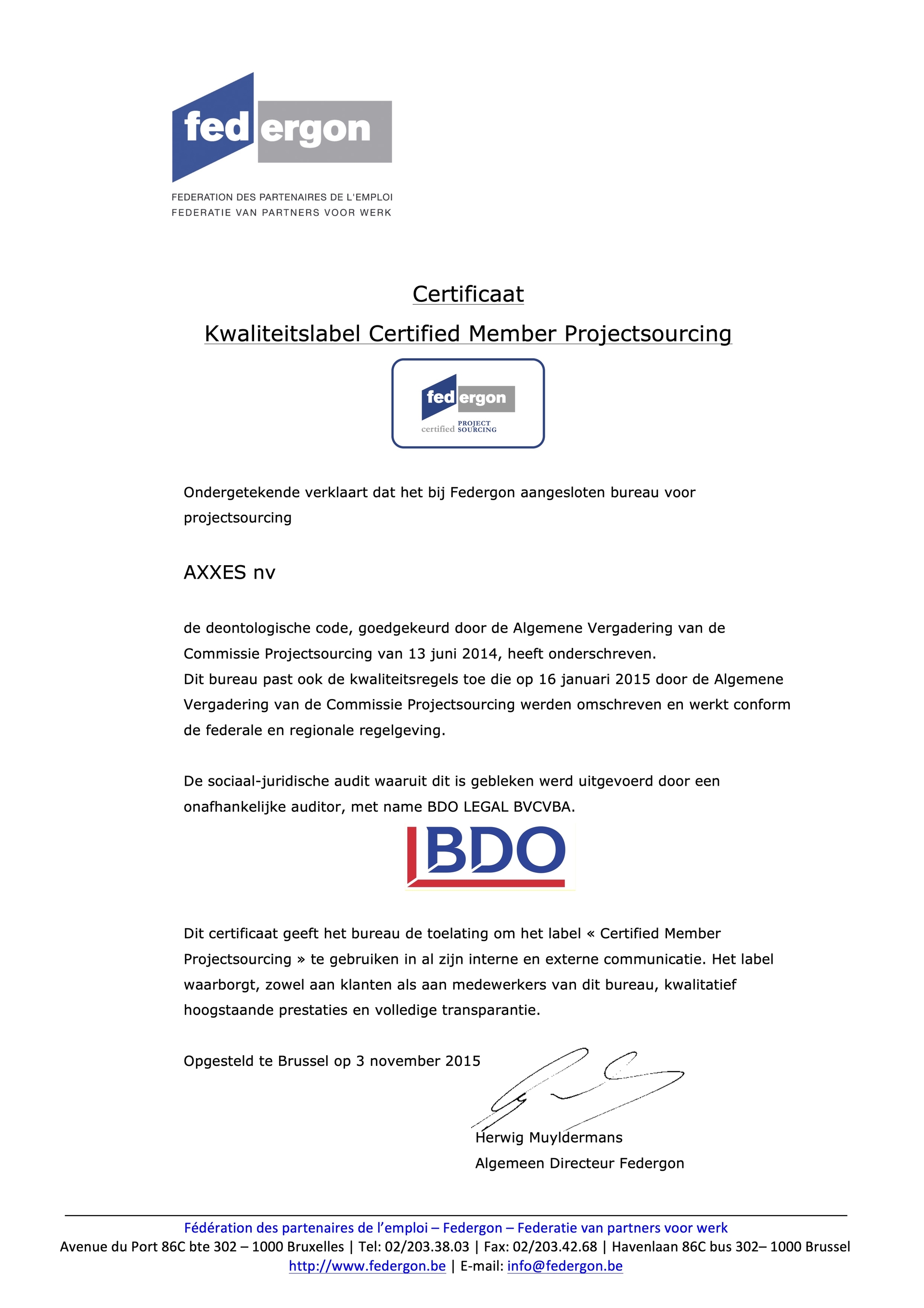 Axxes Certificaat Certified Member Projectsourcing